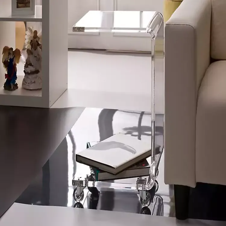 Accent & End Tables-Kirklands Home Acrylic Curved Edge C-Table with Wheels Clear