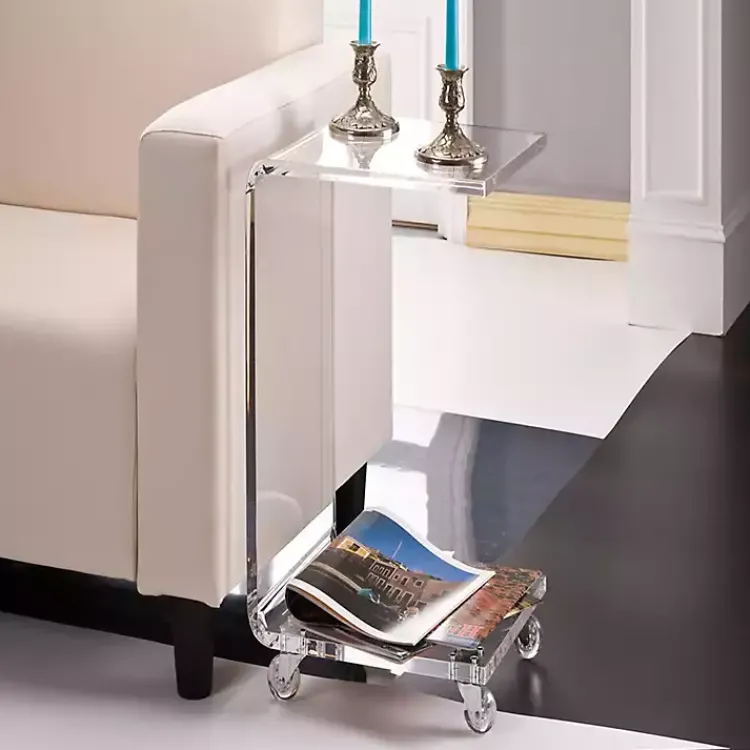 Accent & End Tables-Kirklands Home Acrylic Curved Edge C-Table with Wheels Clear