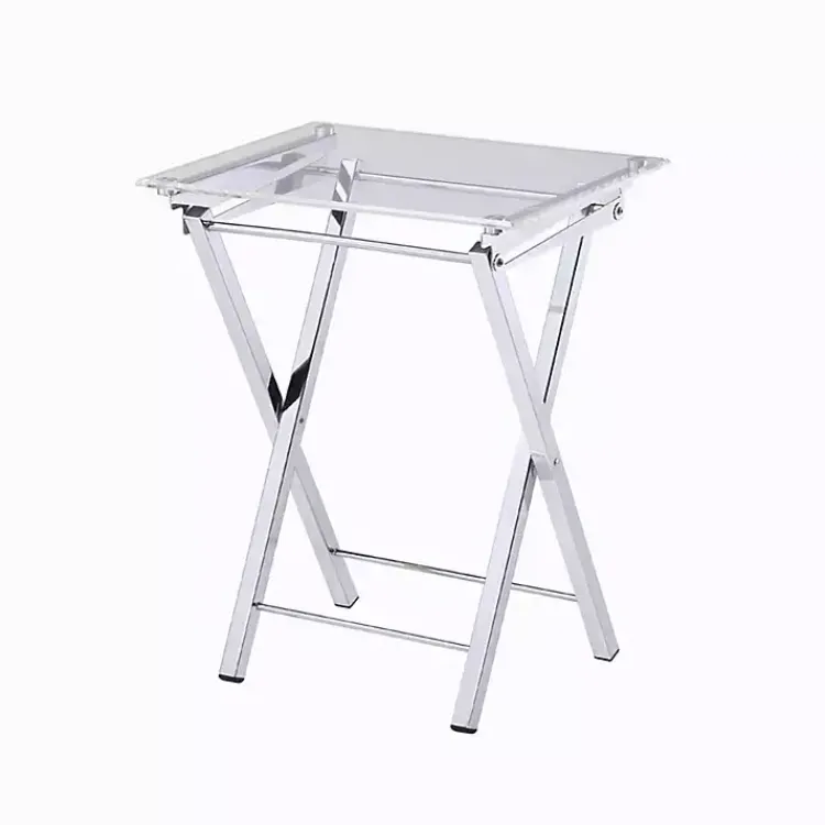 Accent & End Tables-Kirklands Home Acrylic Folding TV Tray Tables, Set of 2 Clear