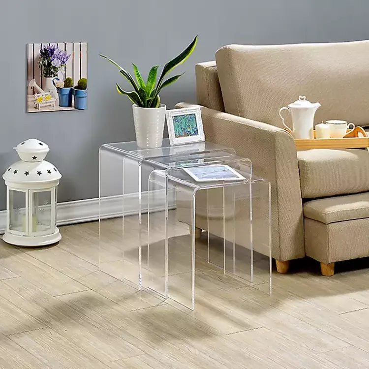 Console Tables-Kirklands Home Acrylic Curved Nesting Side Tables, Set of 3 Clear