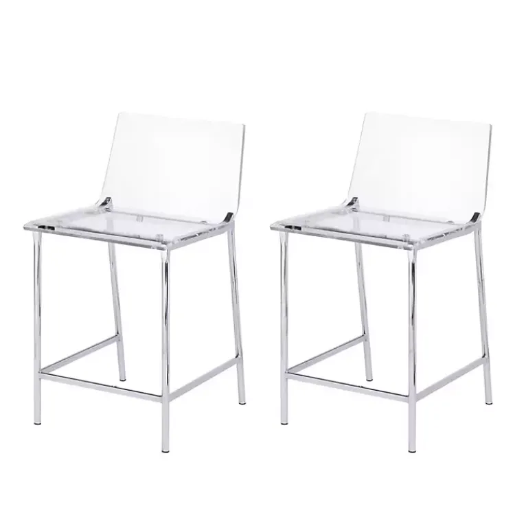 Bar Stools & Counter Height Stools-Kirklands Home Acrylic and Metal Counter Stools, Set of 2 Silver