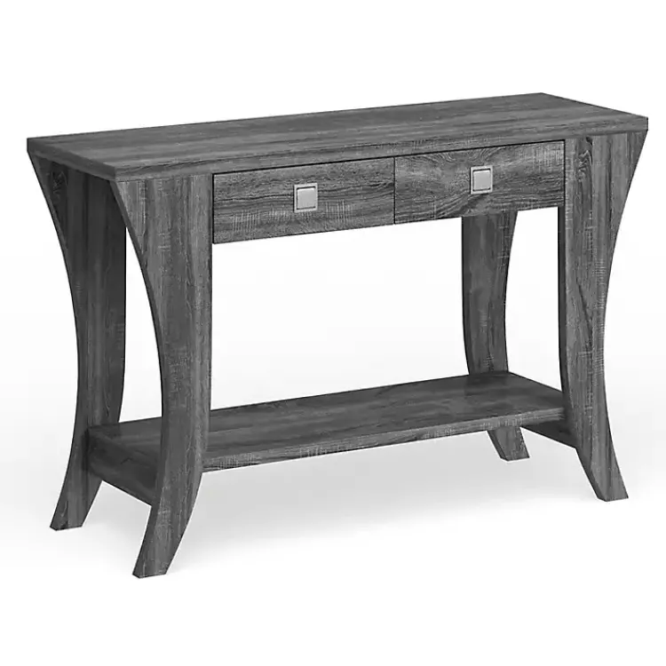 Console Tables-Kirklands Home Charcoal Wood 2-Drawer Console Table Gray