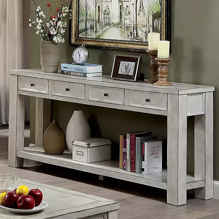 Console Tables-Kirklands Home Wood 4-Drawer Farmhouse Console Table White