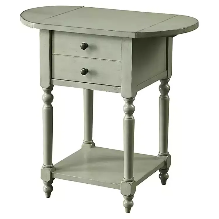 Accent & End Tables-Kirklands Home Wood 2-Drawer Drop Leaf Side Table Gray