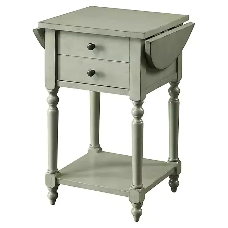 Accent & End Tables-Kirklands Home Wood 2-Drawer Drop Leaf Side Table Gray