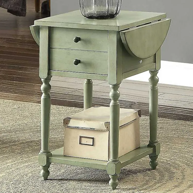 Accent & End Tables-Kirklands Home Wood 2-Drawer Drop Leaf Side Table Gray