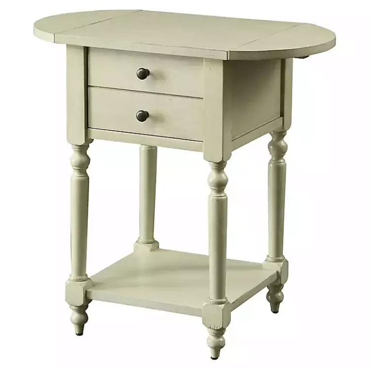Accent & End Tables-Kirklands Home Cream Wood 2-Drawer Drop Leaf Side Table Ivory