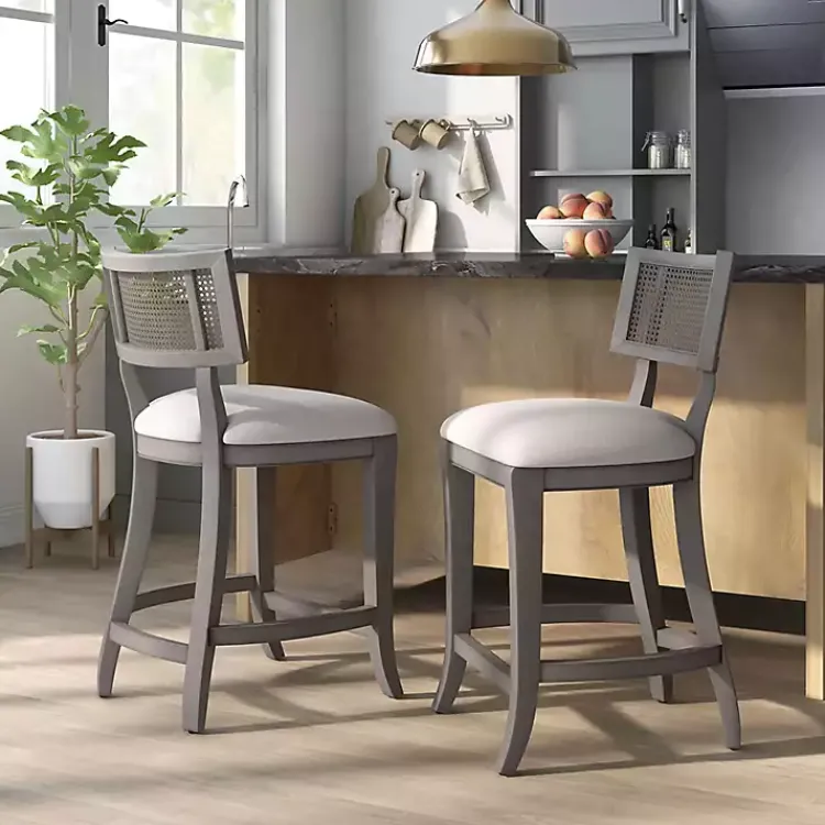 Bar Stools & Counter Height Stools-Kirklands Home Gray Upholstered Farmhouse Counter Stool