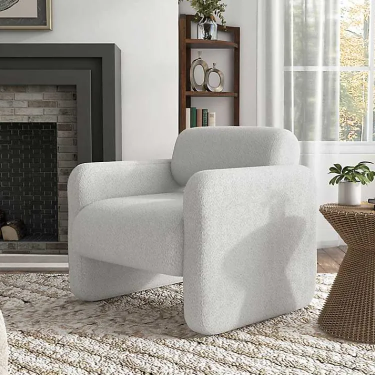 Accent Chairs-Kirklands Home Boucle Modern Accent Chair White