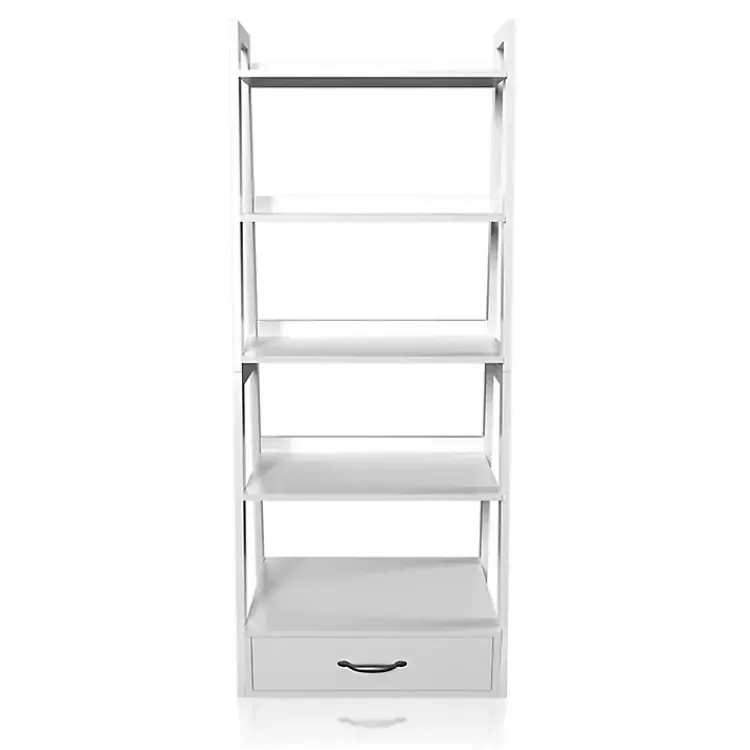 Bookshelves-Kirklands Home Wood 5-Shelf Leaning Bookshelf White