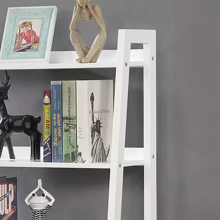 Bookshelves-Kirklands Home Wood 5-Shelf Leaning Bookshelf White