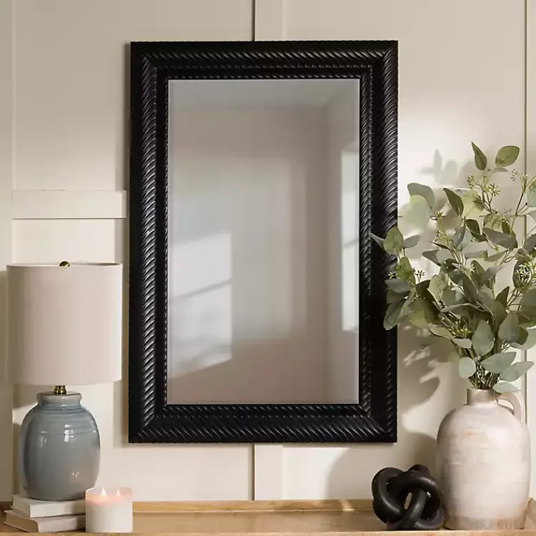 Decorative Mirrors-Kirklands Home Sloan Black Grooved Wall Mirror