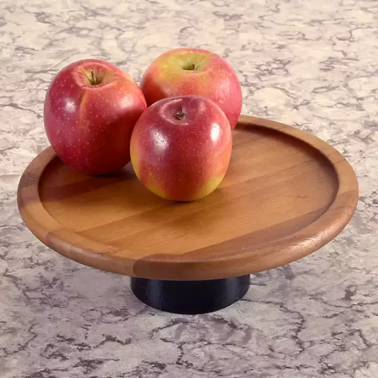 Serving & Entertaining-Kirklands Home Natural Acacia Wood Cake Stand with Black Base