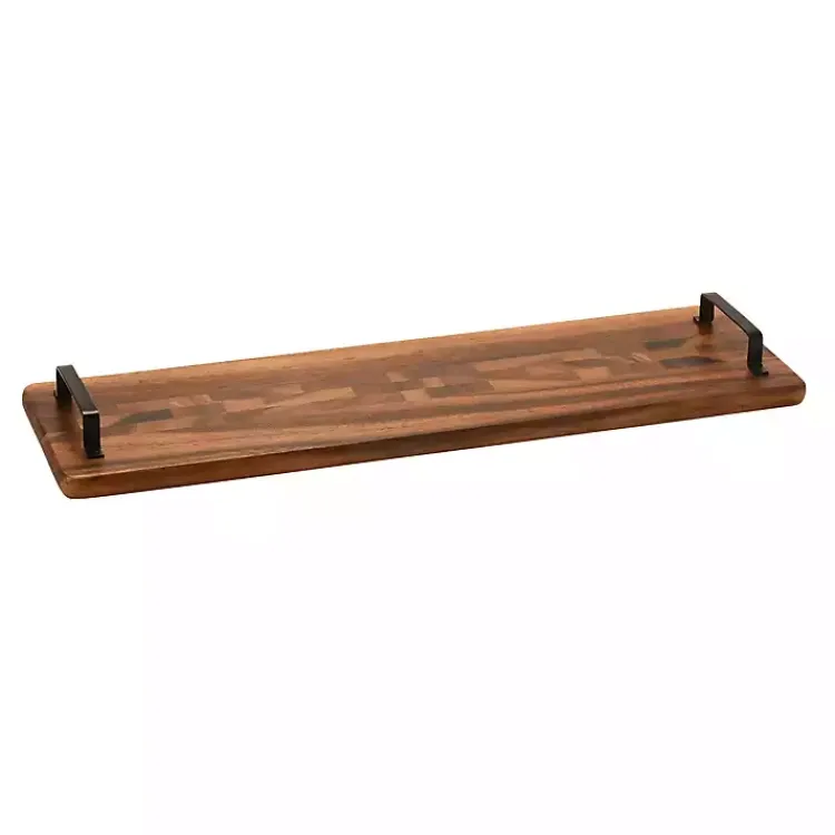 Serving & Entertaining-Kirklands Home Natural Acacia Long Tray with Handles Brown