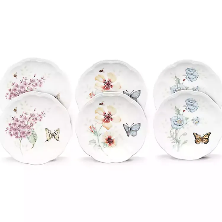 Dinnerware-Kirklands Home White Butterfly Meadow Appetizer Plates, Set of 6