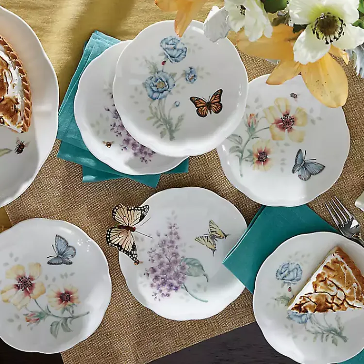 Dinnerware-Kirklands Home White Butterfly Meadow Appetizer Plates, Set of 6