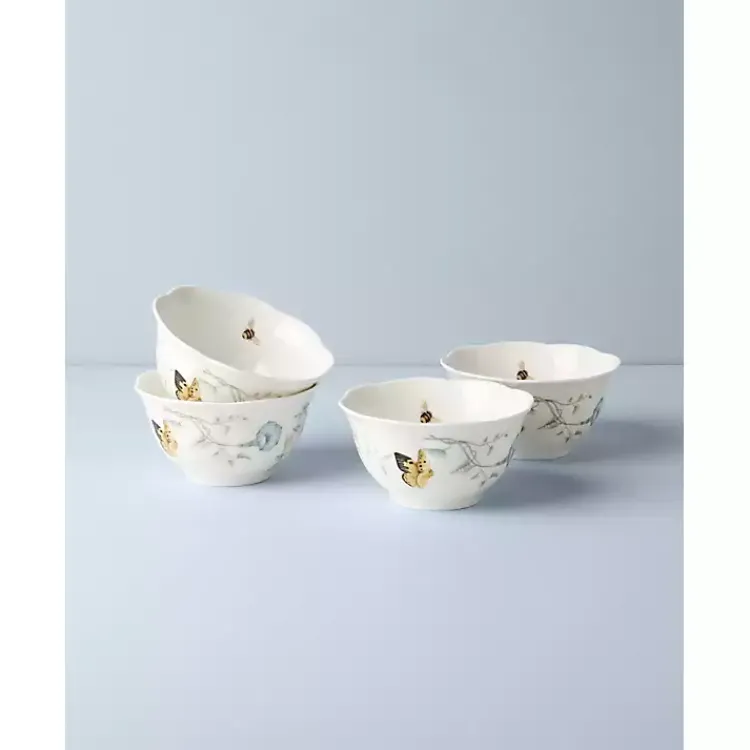 Dinnerware-Kirklands Home White Butterfly Meadow Rice Bowls, Set of 4