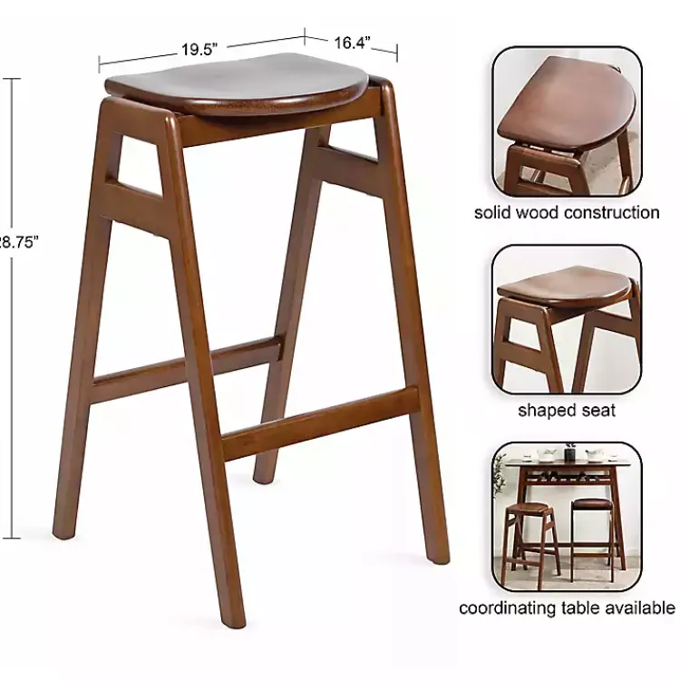 Bar Stools & Counter Height Stools-Kirklands Home Walnut Wood Backless Bar Stool Brown