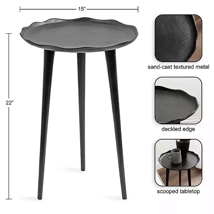 Accent & End Tables-Kirklands Home Metal Deckled Edge Round Side Table Black