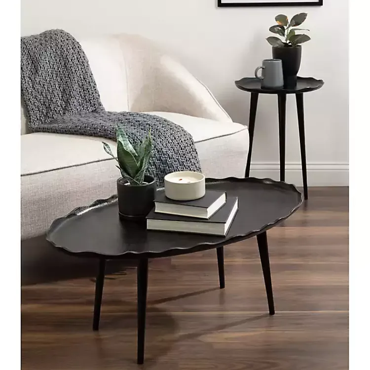 Accent & End Tables-Kirklands Home Metal Deckled Edge Round Side Table Black