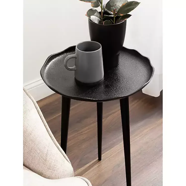 Accent & End Tables-Kirklands Home Metal Deckled Edge Round Side Table Black