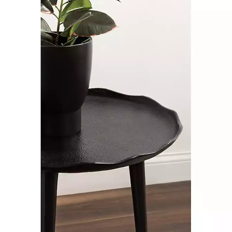 Accent & End Tables-Kirklands Home Metal Deckled Edge Round Side Table Black