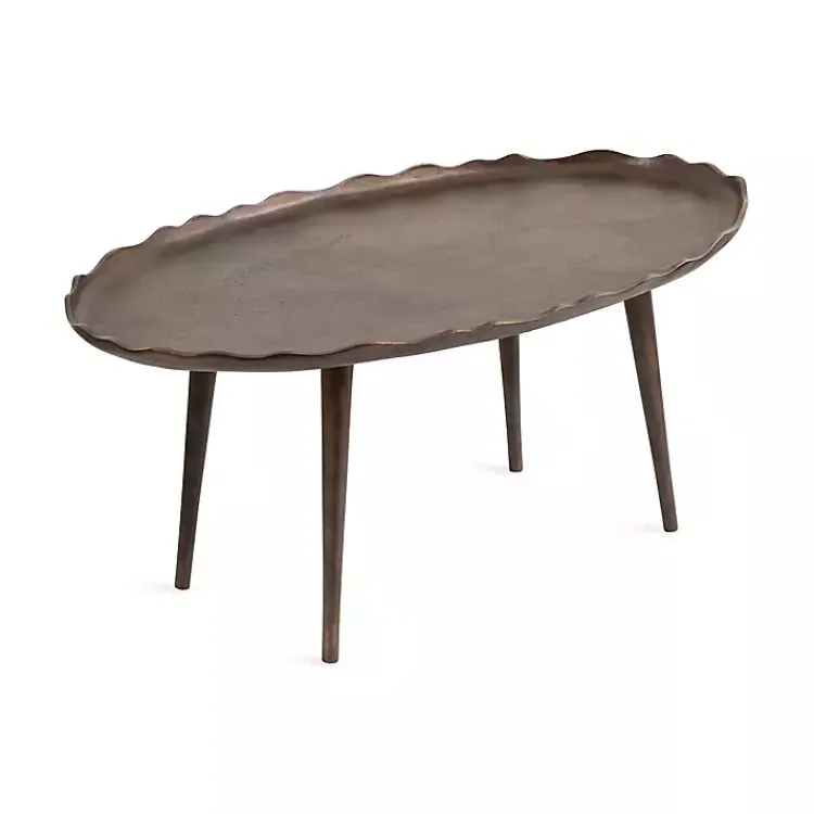 Coffee Tables-Kirklands Home Bronze Metal Deckled Edge Oval Coffee Table Brown