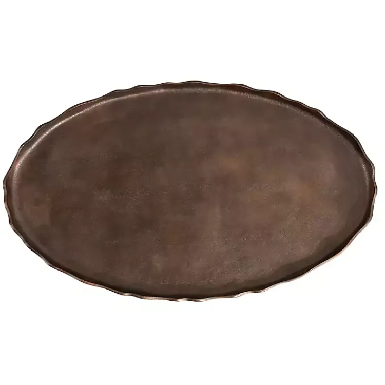 Coffee Tables-Kirklands Home Bronze Metal Deckled Edge Oval Coffee Table Brown
