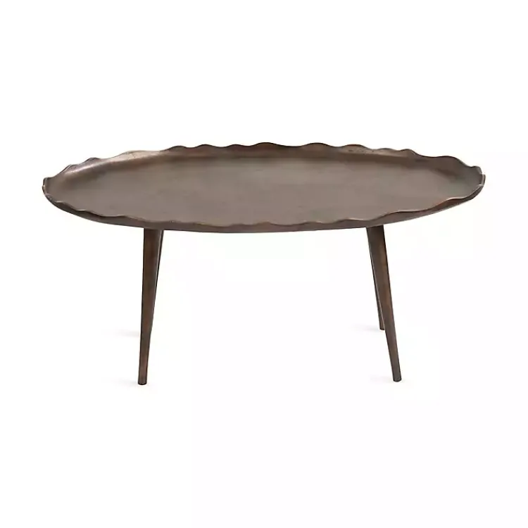 Coffee Tables-Kirklands Home Bronze Metal Deckled Edge Oval Coffee Table Brown