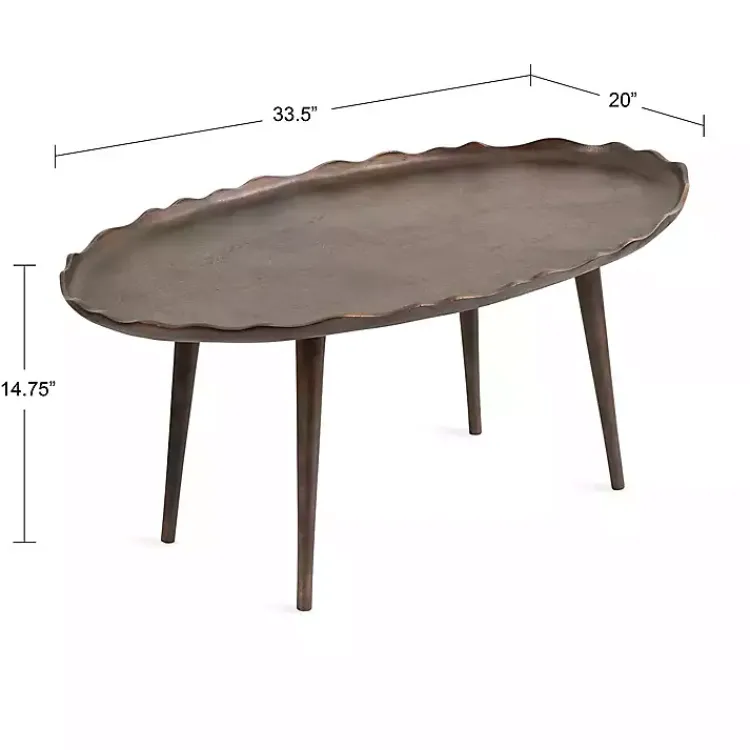 Coffee Tables-Kirklands Home Bronze Metal Deckled Edge Oval Coffee Table Brown