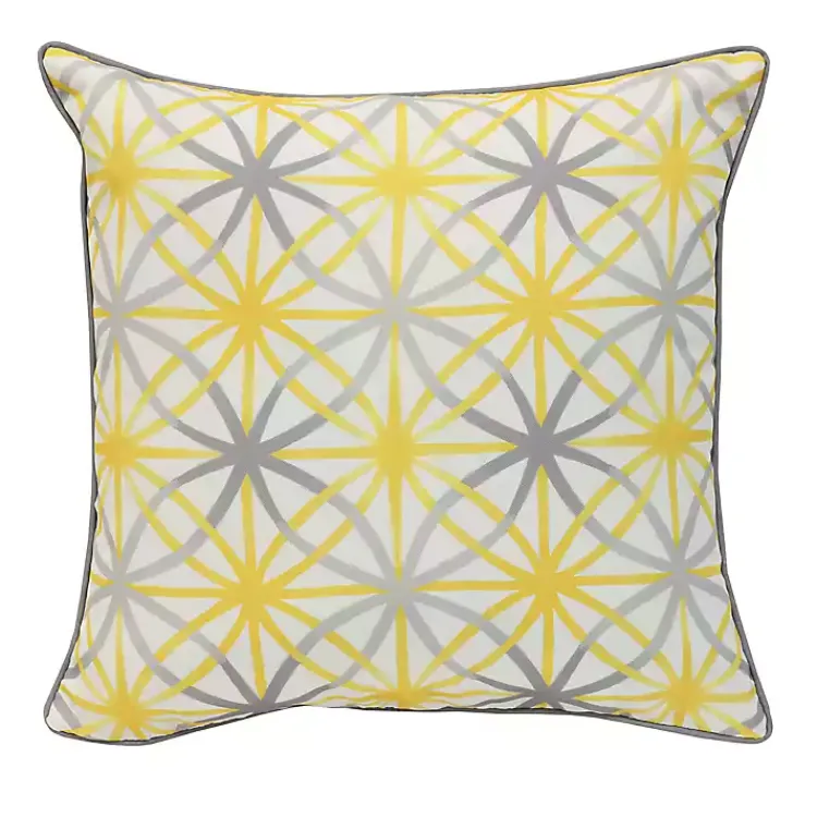 Outdoor Cushions & Pillows-Kirklands Home Yellow & Gray Geometric Flowers Outdoor Pillow