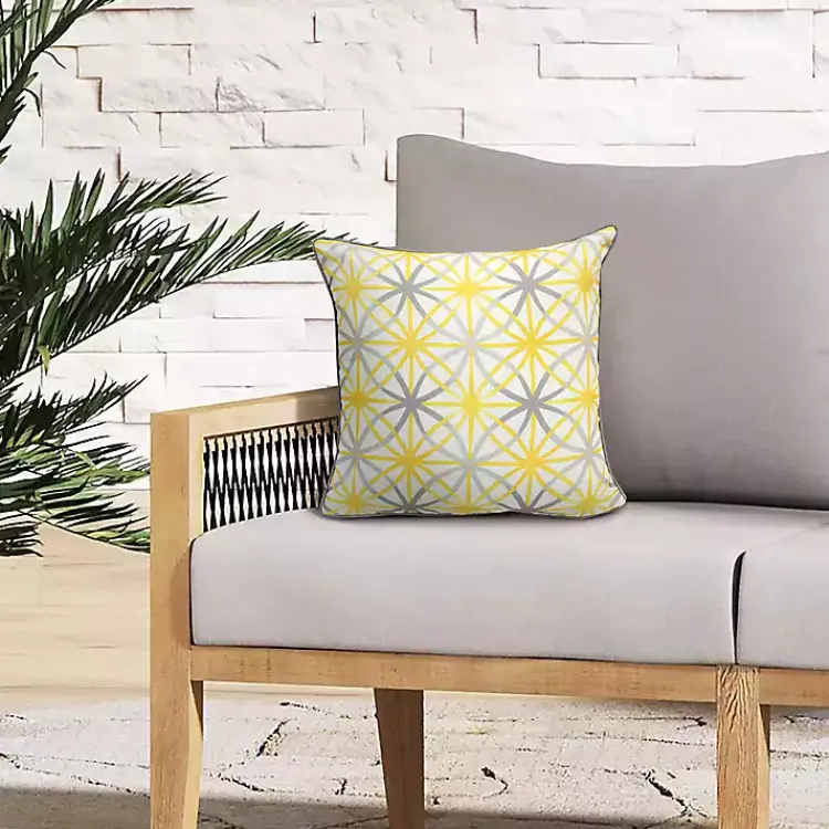 Outdoor Cushions & Pillows-Kirklands Home Yellow & Gray Geometric Flowers Outdoor Pillow
