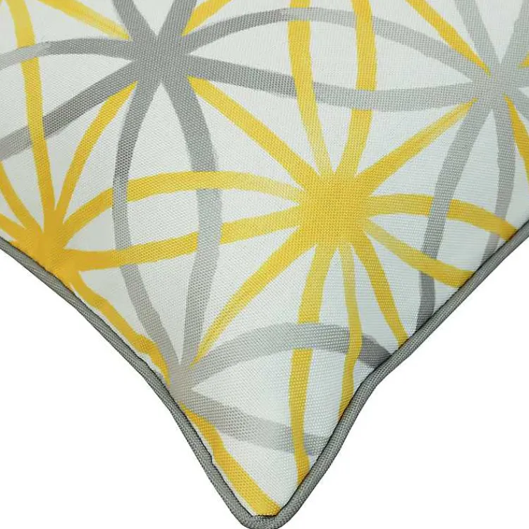 Outdoor Cushions & Pillows-Kirklands Home Yellow & Gray Geometric Flowers Outdoor Pillow