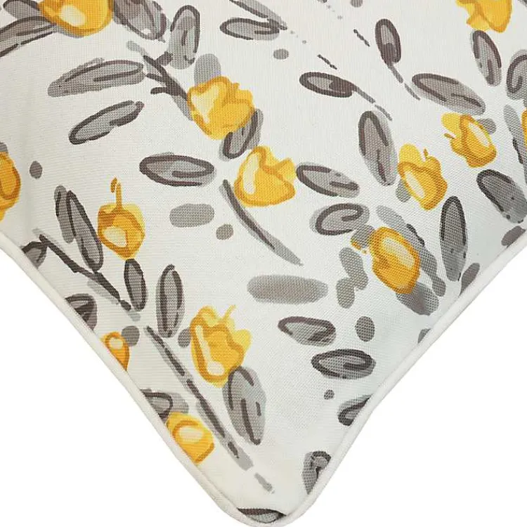 Outdoor Cushions & Pillows-Kirklands Home Yellow & Gray Floral Outdoor Pillow