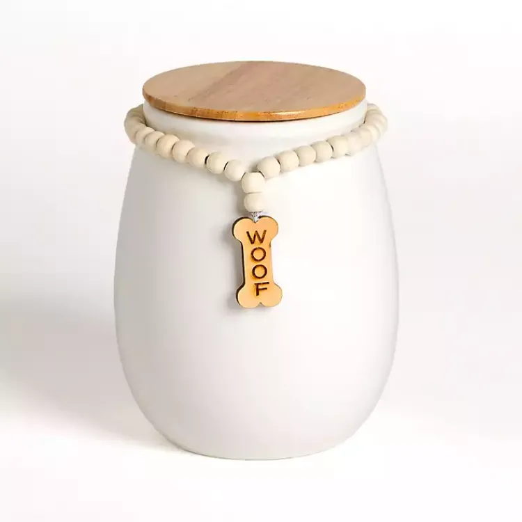 Pet Dishes & Canisters-Kirklands Home Woof Ceramic Dog Treat Canister with Beaded Accent White