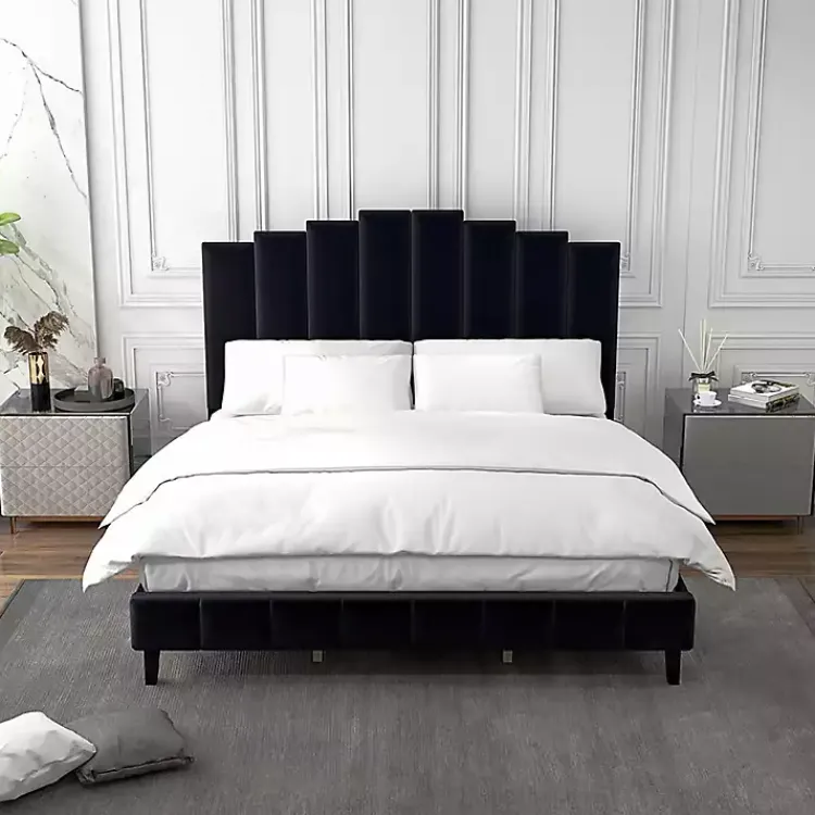 Beds & Headboards-Kirklands Home Modern Tufted Platform King Bed Black