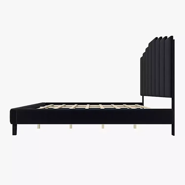 Beds & Headboards-Kirklands Home Modern Tufted Platform King Bed Black