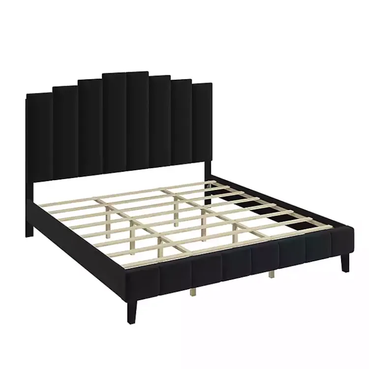 Beds & Headboards-Kirklands Home Modern Tufted Platform King Bed Black