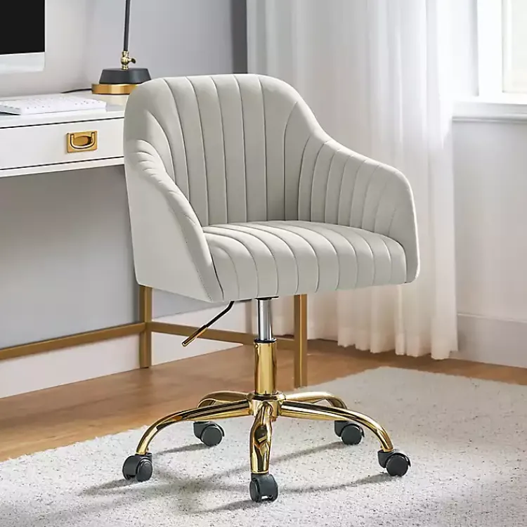 Office Furniture-Kirklands Home Velvet Swivel Jacyln Office Chair Ivory
