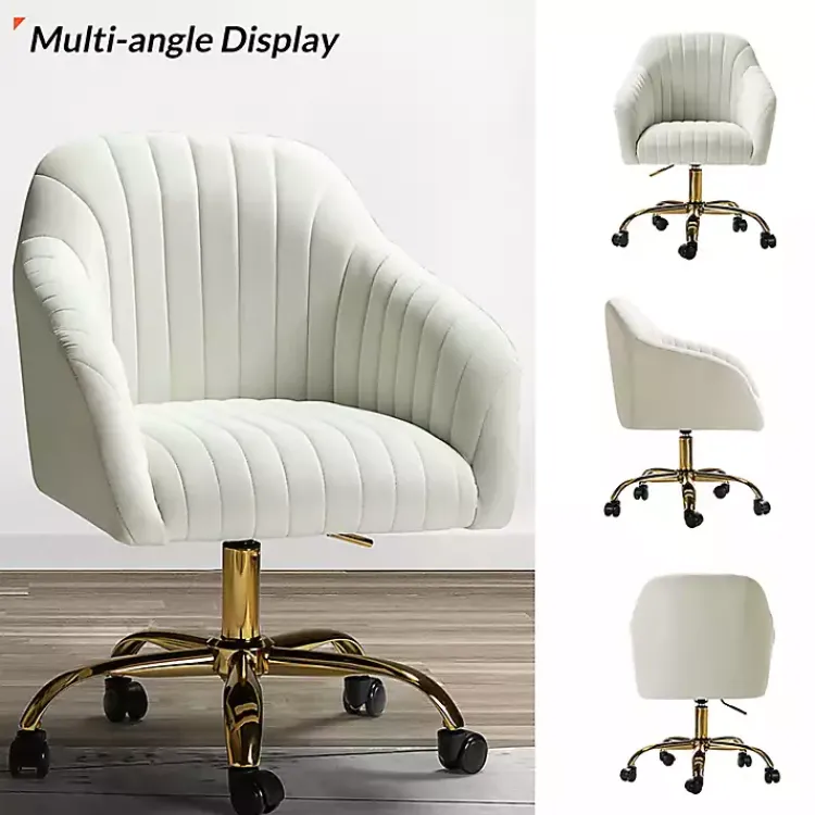 Office Furniture-Kirklands Home Velvet Swivel Jacyln Office Chair Ivory