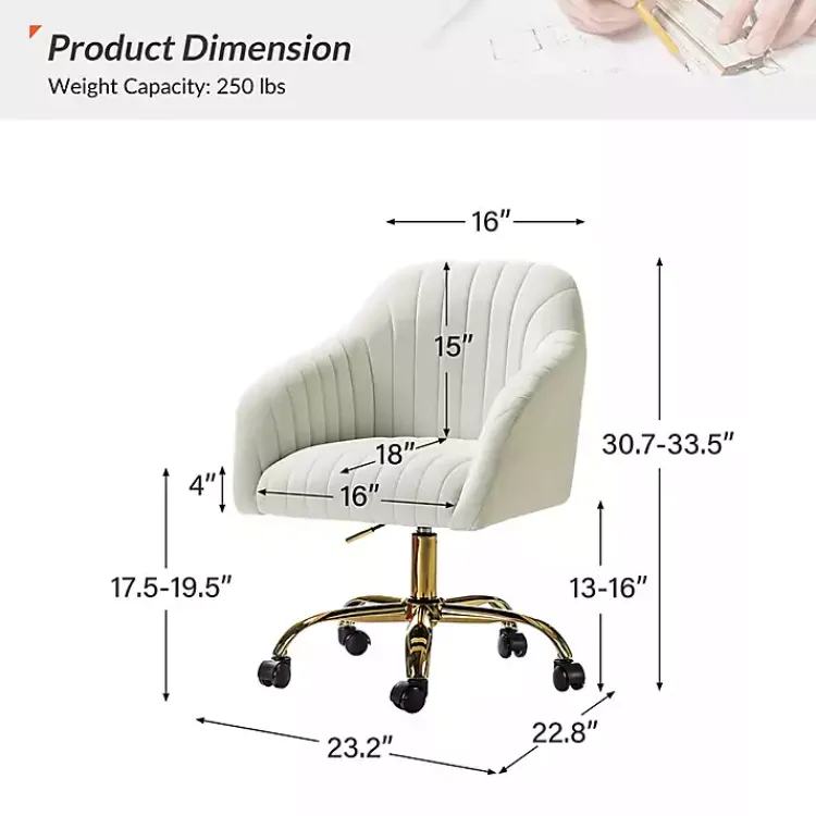 Office Furniture-Kirklands Home Velvet Swivel Jacyln Office Chair Ivory