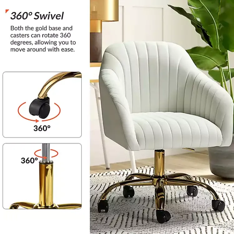 Office Furniture-Kirklands Home Velvet Swivel Jacyln Office Chair Ivory