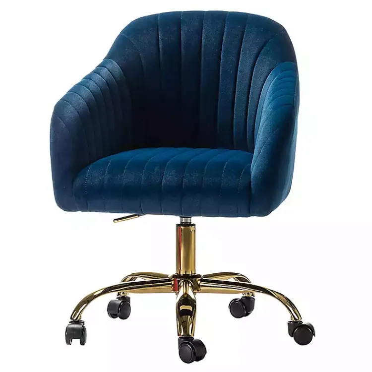 Office Furniture-Kirklands Home Navy Velvet Swivel Jacyln Office Chair Blue