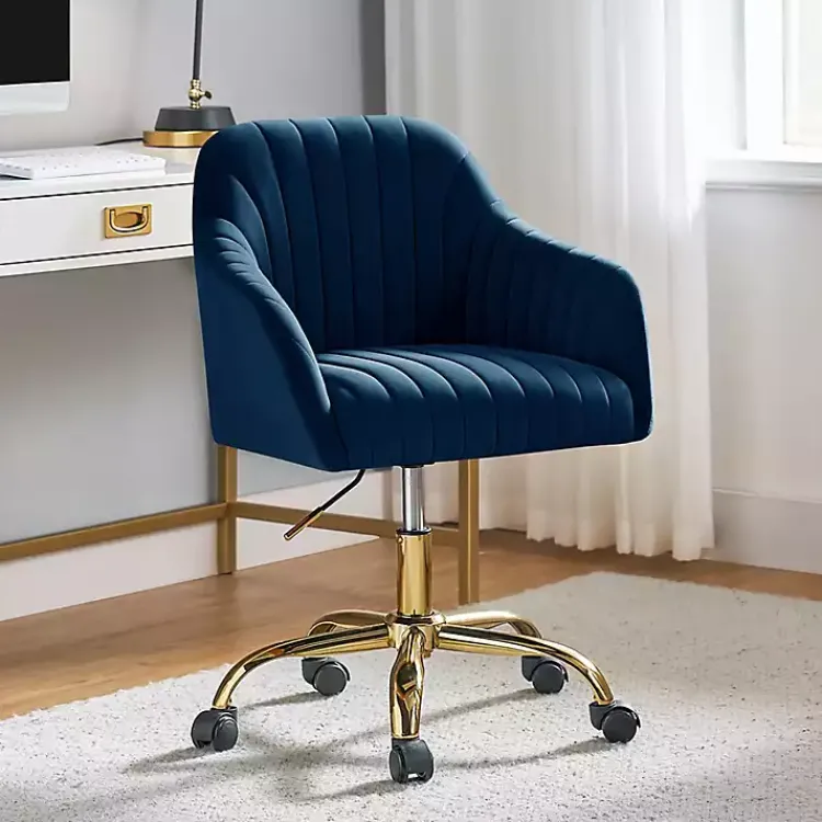 Office Furniture-Kirklands Home Navy Velvet Swivel Jacyln Office Chair Blue