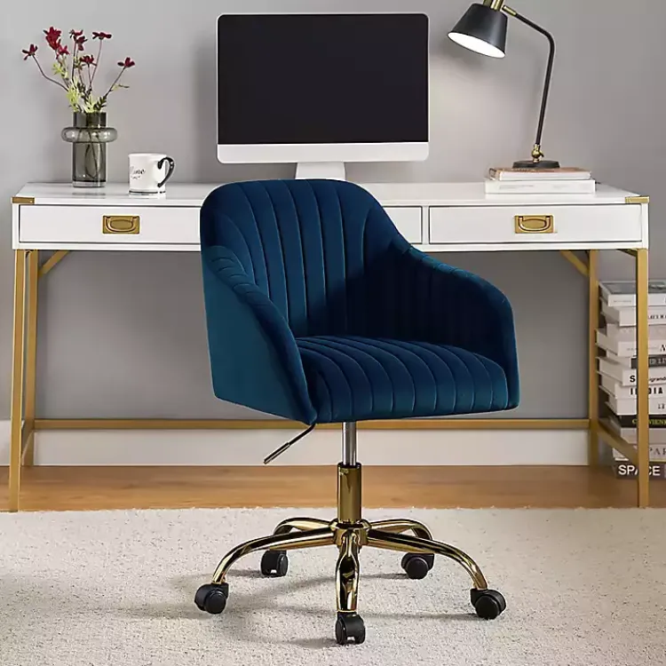 Office Furniture-Kirklands Home Navy Velvet Swivel Jacyln Office Chair Blue