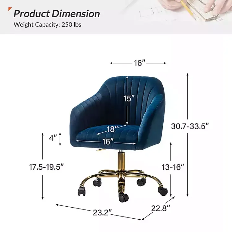 Office Furniture-Kirklands Home Navy Velvet Swivel Jacyln Office Chair Blue