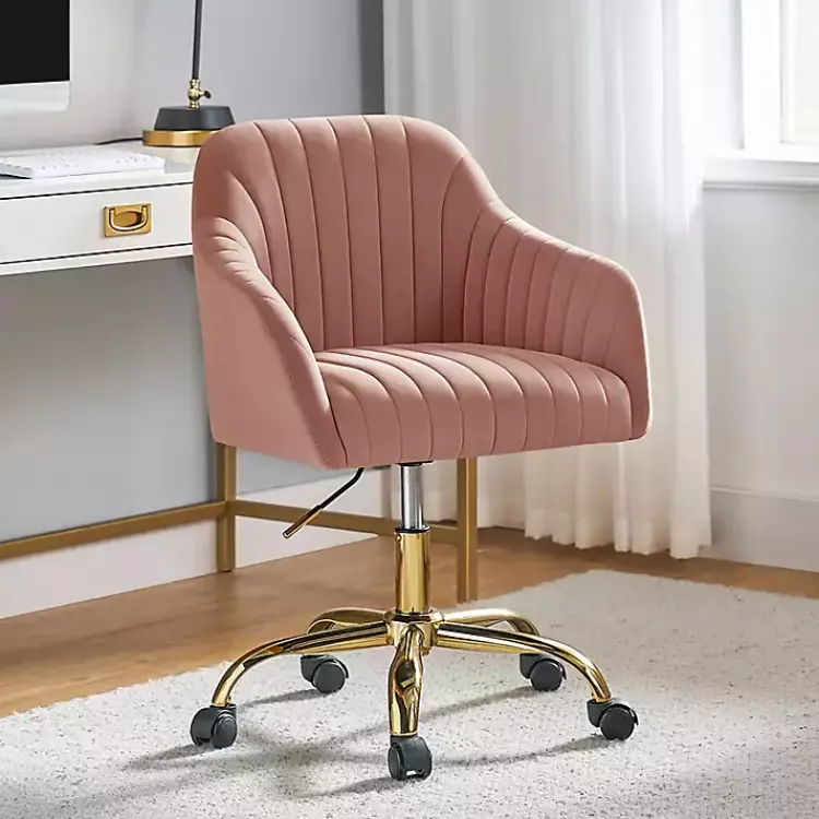 Office Furniture-Kirklands Home Velvet Swivel Jacyln Office Chair Pink