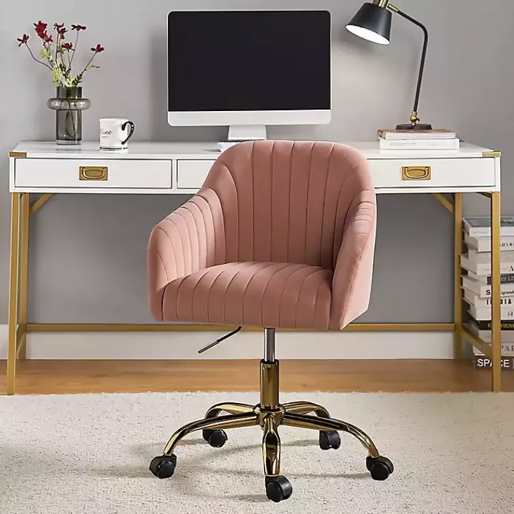 Office Furniture-Kirklands Home Velvet Swivel Jacyln Office Chair Pink