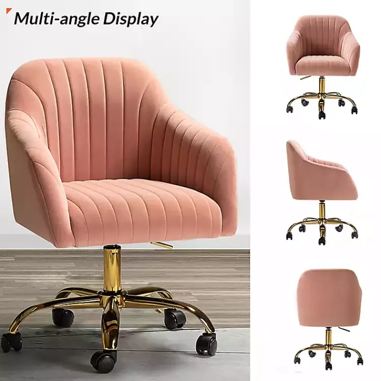 Office Furniture-Kirklands Home Velvet Swivel Jacyln Office Chair Pink