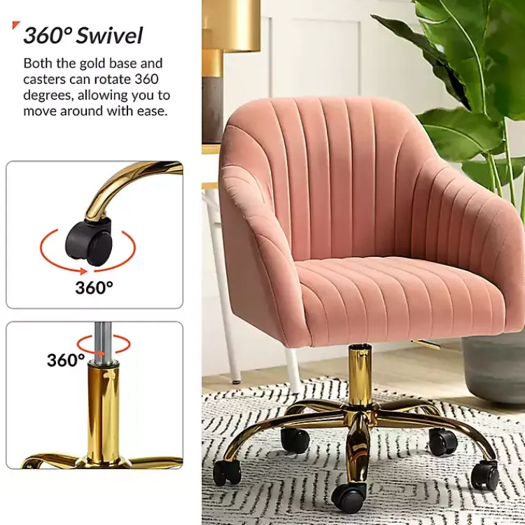 Office Furniture-Kirklands Home Velvet Swivel Jacyln Office Chair Pink